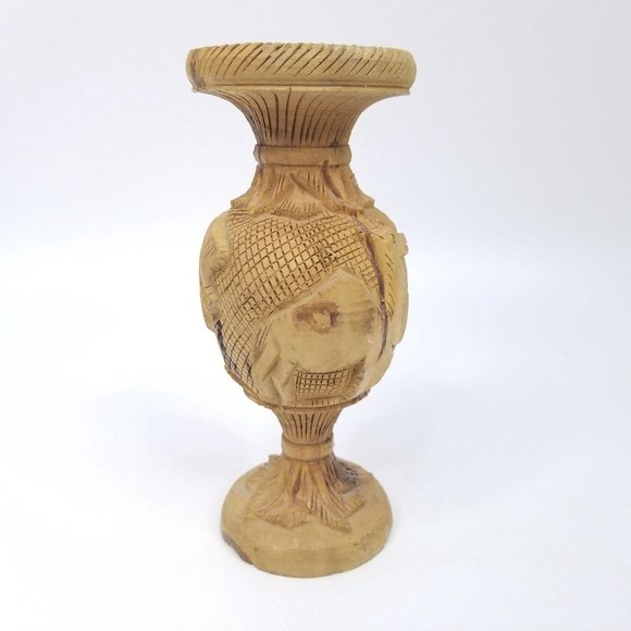 Vintage Hand Carved Wooden Vase Camel Palm Tree 3D - Picture 2 of 11